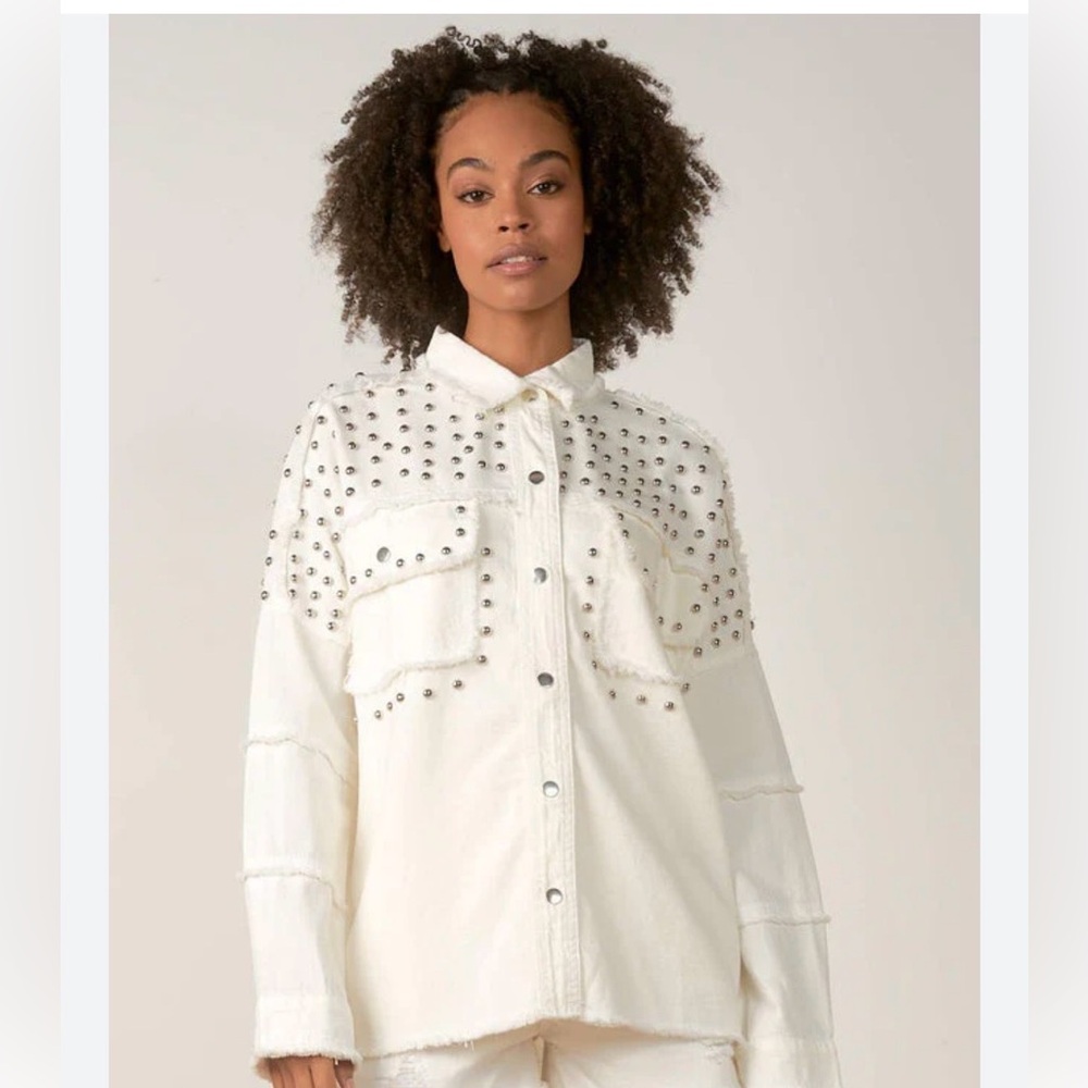 Distressed, studded denim jacket- Size S